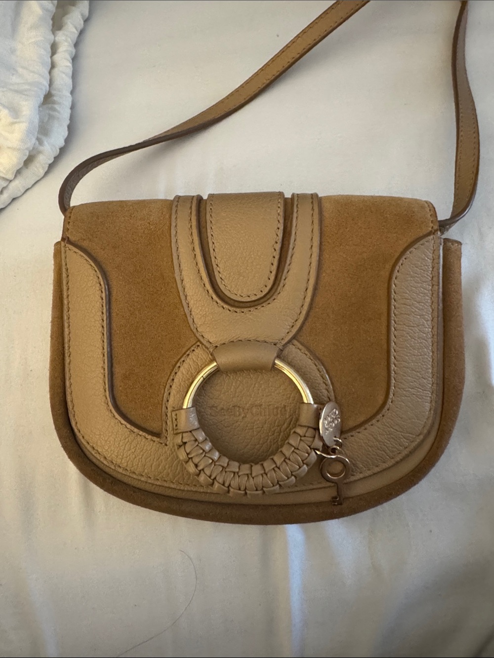 See By Chloe Tan Suede & Leather Crossbody with Braided Ring Detail